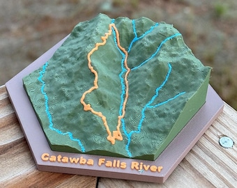 Catawba Falls 3D Topographic Map – North Carolina Hiking Gift