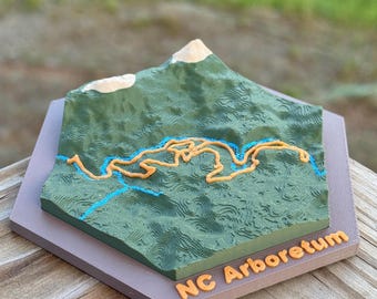 3D Printed NC Arboretum Topographic Map – Asheville Hiking Gift