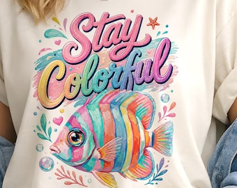 PNG de pez ángel colorido y elegante, sublimación de peces costeros, PNG de camisa de verano, imágenes prediseñadas del océano, PNG de sublimación