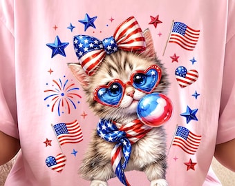 PNG de gato patriótico, regalo para amantes de los gatos, PNG de gato del 4 de julio, camiseta para amantes de los gatos, PNG del 250 aniversario de Estados Unidos, PNG de sublimación