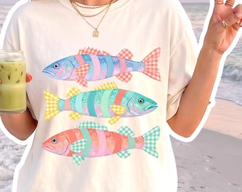 Tres peces png, Peces costeros estilo preppy png, Diseño de sublimación de peces tropicales con estampado rosa, Sublimación png