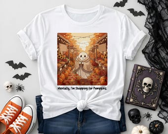 Fantasma de Halloween PNG, Mentalmente estoy comprando calabazas PNG, Lindo diseño de fantasma de otoño, Sublimación de mercado de calabazas de otoño, Temporada espeluznante PNG