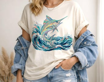 Imágenes PNG de peces estilo preppy, marlín PNG, pez vela PNG, sublimación de peces costeros PNG, diseño de camiseta de pesca en la playa, descarga de PNG de verano
