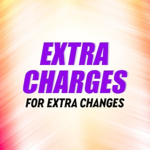 May include: An image with a vibrant, abstract background in shades of orange, pink, and white. Bold, purple text reads "EXTRA CHARGES" above "FOR EXTRA CHANGES" in black, creating a striking visual contrast.