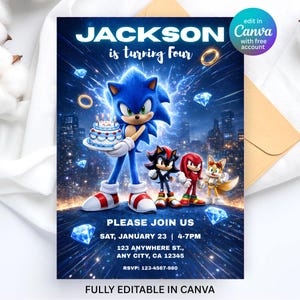 Sonic The Hedgehog 3 Birthday Invitation | Editable Gamer Canva Template | Printable Gaming Party Evite