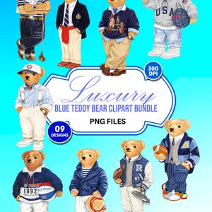 Paquete de imágenes prediseñadas de osos de peluche Polo de lujo en formato PNG y SVG, fondo transparente, descarga digital.