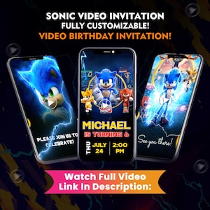 Personalisierte Sonic Hedgehog Einladung (jedes Alter), Jungen Party einladen, Sonic 3 Party einladen, Sonic Digital Geburtstag einladen, Sonic Video einladen