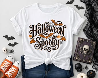 PNG espeluznante de Halloween, PNG retro de Halloween, PNG de temporada espeluznante, PNG de tipografía de Halloween, sublimación de calabaza de murciélago