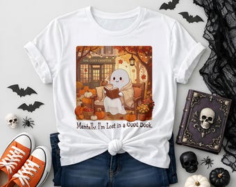 Fantasma de Halloween, temporada espeluznante PNG, Halloween de otoño PNG, Halloween retro PNG, sublimación para amantes de los libros