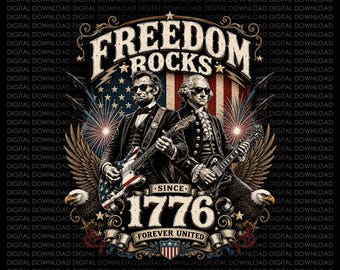 アメリカ建国250周年記念PNG、ジョージ・ワシントンとリンカーンがギターを弾いている、面白い7月4日の昇華プリントダウンロード、エイブラハム・リンカーン250周年