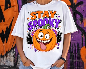 PNG de Stay Spooky, PNG de calabaza divertida de Halloween, PNG de calabaza linda para sublimación, PNG de camiseta de Halloween, descarga digital