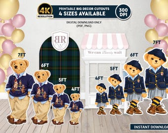 Luxury Preppy Bear Cutout Printable, Preppy Old money Party Decor, Gender Reveal Prob