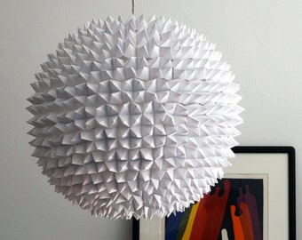Large Dakota Pendant - White Faceted Folded Paper Hanging Shade - SHADE ONLY