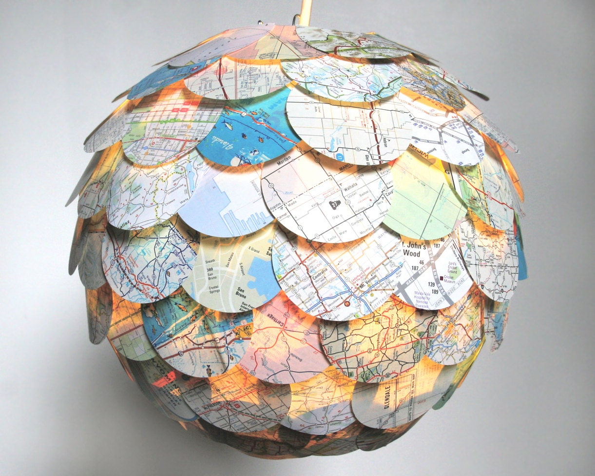 The Manhasset Road Map Pendentif Light - Hanging Paper Artichaut Lantern Shade Only