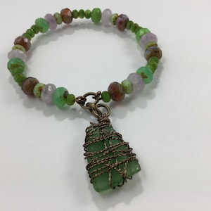 Summer & Fall sea Glass Beaded Bangle Bracelet B305