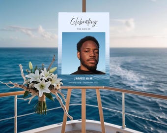 Ocean Funeral Welcome Sign: Sea Memorial Poster (Canva Template, Digital Download