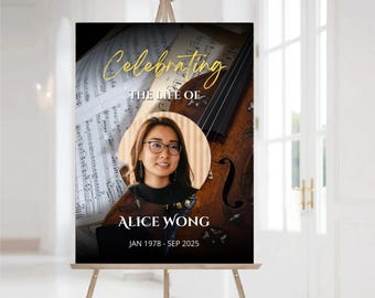 Personalized Memorial Welcome Sign: Career Theme Celebration of Life (Canva Template - Digital Download)