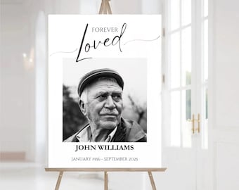 Modern Funeral Welcome Sign: Black & White Memorial Poster (Canva Template - Digital Download