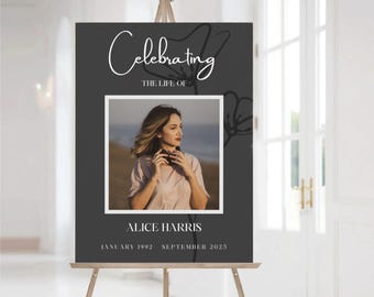 Black Floral Funeral Welcome Sign: Editable Memorial Template (Canva, Instant Download)