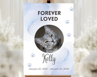 Watercolor Pet Memorial Sign: Cat or Dog Tribute (Canva Template, Digital Download