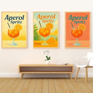 Aperol Spritz Art Print Set – Retro Cocktail Poster Trio – Vibrant Kitchen or Bar Wall Decor – Drink Illustration (A3, A4, A5, 2x3, 3x4)