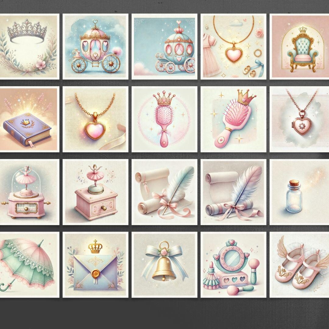 Princess Accessories Wall Art – Set of 42 Magical Prints, Crowns, Wands ...