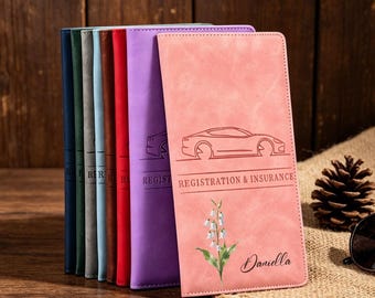 Custom Birthflower Car Registration & Insurance Card Holder, Custom Glovebox Organizer Accessories, Father's Day Gift, Gift for Mother