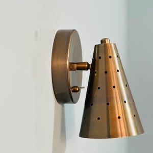 1 Light Raw brass Wall Sconce Light | Wall Sconces Lamp | Mid Century Modern Raw Brass Italian Wall Scone | Cone Wall Sconce Light