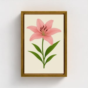 Pink Lily Framed Canvas Art: Giclée Floral Print, Botanical Wall Decor