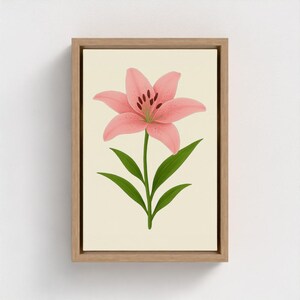 Pink Lily Framed Canvas Art: Botanical Giclée Print, Floating Frame
