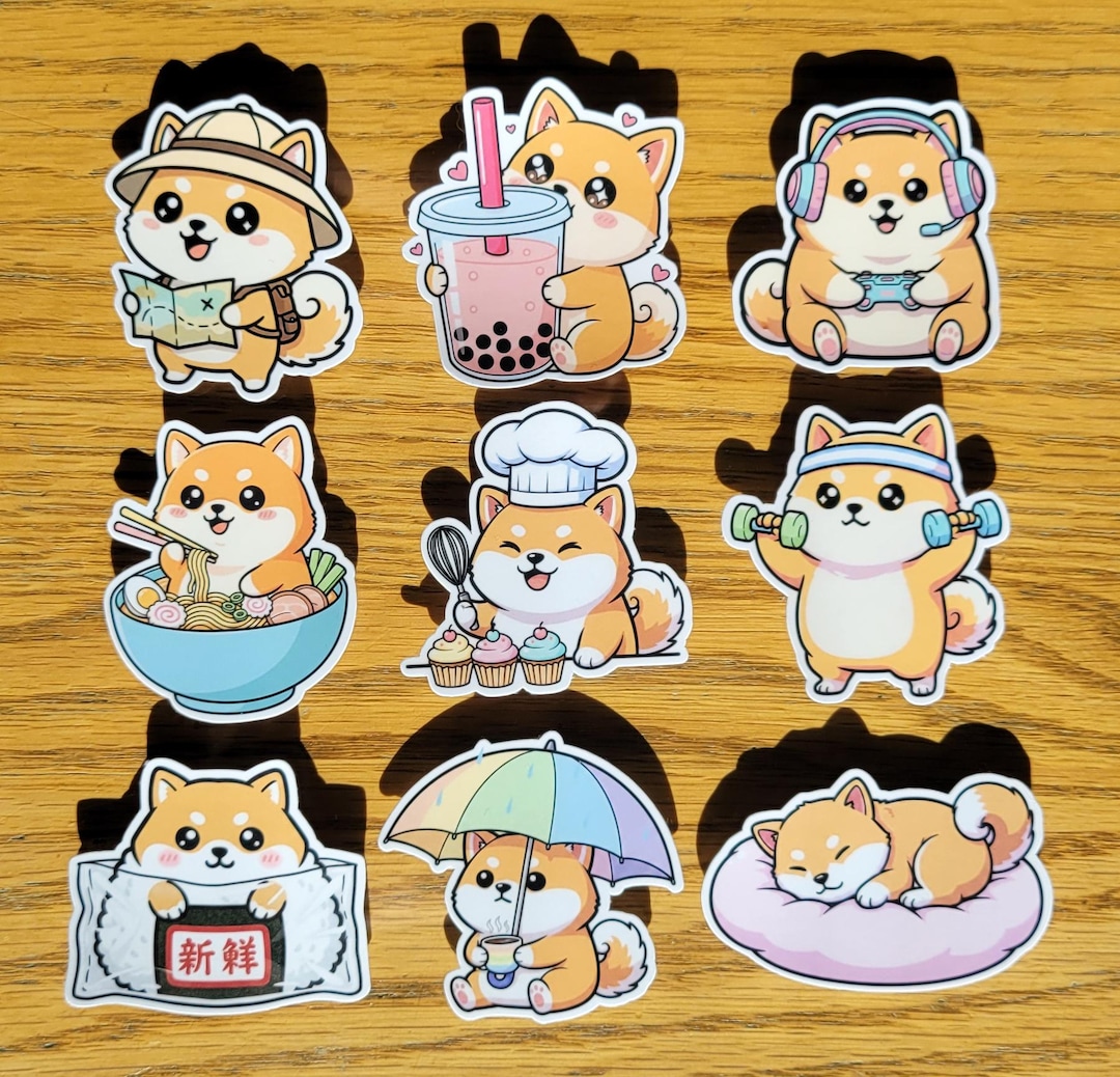 Shiba Inu Sticker Pack (9) – Kawaii Dog Mood Stickers | Vinyl ...