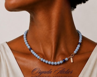 Peruaanse Angelite-telefoonketting | Draagbaar edelsteenaccessoire | Multifunctioneel bandje (Handgemaakt edelsteensieradencadeau)