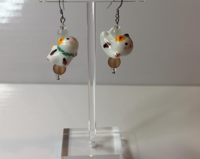 Glass Cat Bead Earrings | Handmade Cat Dangle Earrings | Cat Lover Gift | Glass Bead Earrings | Cute Cat Jewelry | Various Cat Designs