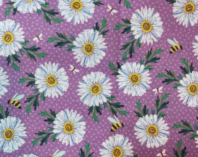 Benartex A Wildflower Heart Fabric – Katie Daisy Purple Daisy Bee Cotton – Floral Quilting Fabric by the Half Yard