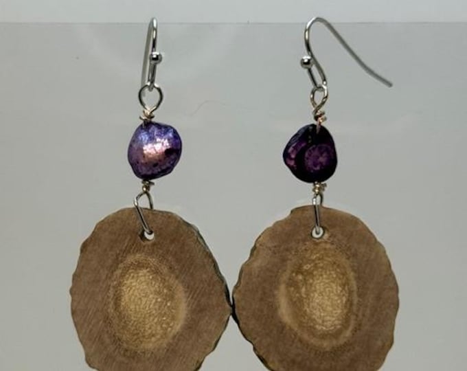 Antler with Dyed Purple Pearl Earrings