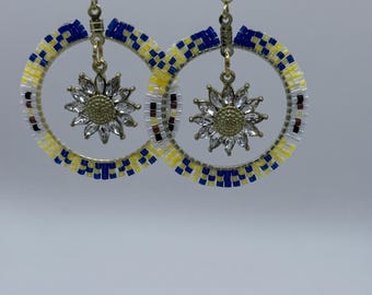 Pendientes colgantes de girasol con diamantes de imitación