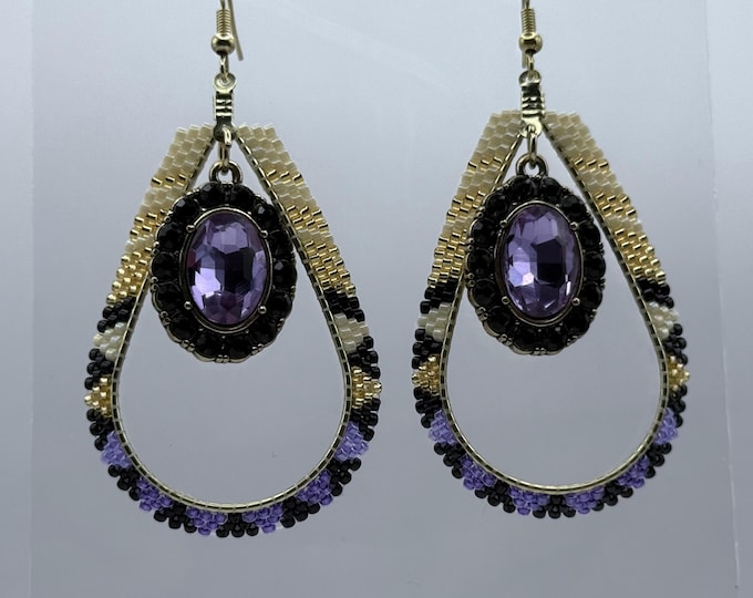 Purple Rhinestone Charm Earrings