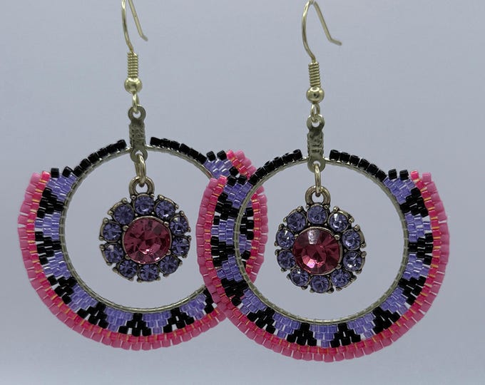 Purple Geometric Rhinestone Earrings