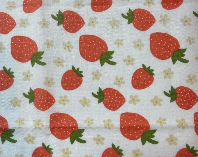 Strawberry Cotton Fabric White Background Strawberry Floral Fabric Small Print Berry Fabric Quilting Cotton by the Half Yard