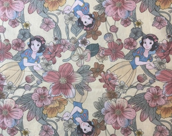 Tela de Blancanieves – Tela de algodón con estampado floral de princesa, tela inspirada en Disney, tela para coser princesas, tela de algodón por medio metro.