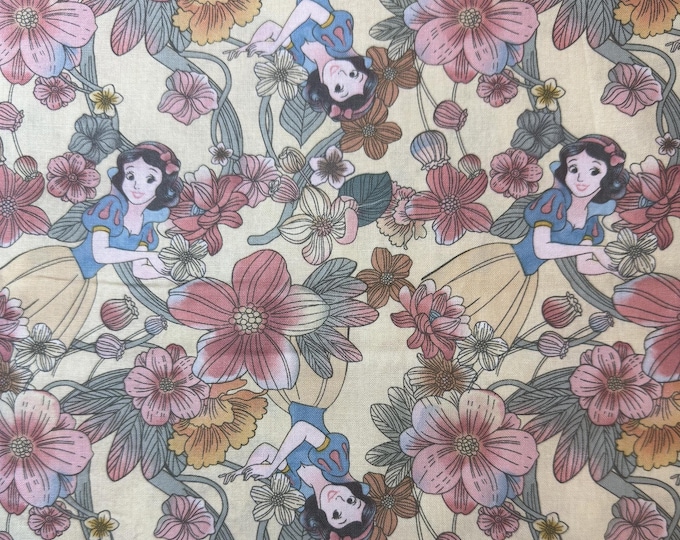Snow White Fabric – Floral Princess Cotton Fabric, Disney Inspired Fabric, Princess Sewing Fabric, Cotton Fabric by the Half Yard