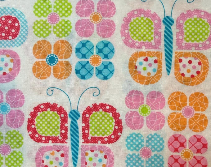 Benartex Daisy Up Butterfly Swirl Pink Fabric by the Half Yard | Butterfly Cotton Quilt Fabric | Floral Sewing Fabric