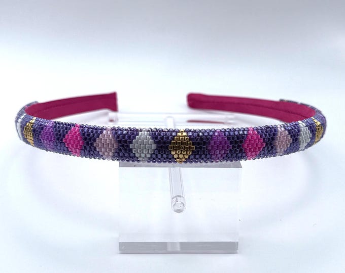 Miyuki Delica Beaded Headband, Peyote Stitch on Silk