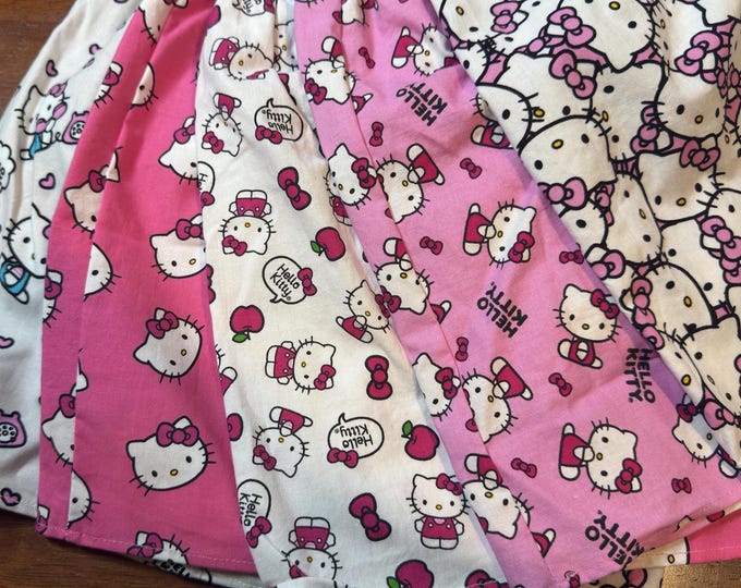 Handmade Hello Kitty Skirt | Girls Size 4–5 | Kawaii Cotton Twirl Skirt | Pink Sanrio Inspired Skirt | Elastic Waist Skirt