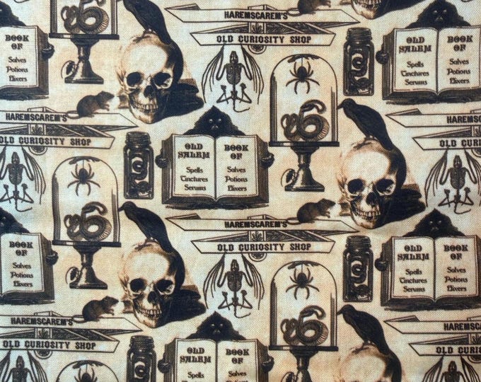 Halloween Curiosity Shop Fabric Skull Raven Witch Fabric Old Salem Cotton Fabric Gothic Halloween Fabric Quilting Cotton by the Half Yard