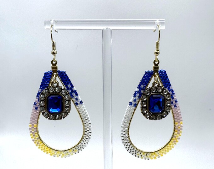 Blue Rhinestone Teardrop Earrings