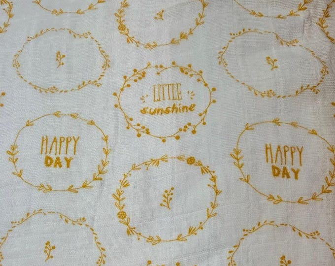 Little Sunshine Muslin Fabric by Magic Moon – White Double Gauze Cotton, Baby Quilt Fabric, Nursery Fabric, Happy Day Print, Joann Fabrics