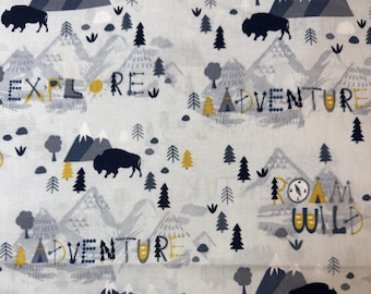 Tela Roam Wild Adventure – Tela de algodón Buffalo Mountain, tela Explore Adventure, tela para habitación infantil con temática de camping, tela Wildness (medio metro)