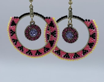 Pendientes geométricos de diamantes de imitación rosas