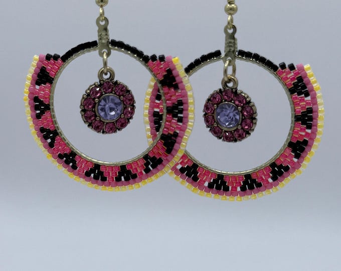 Pink Geometric Rhinestone Earrings